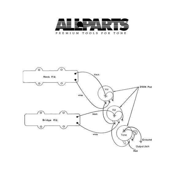 Allparts Wiring kit for Jazz Bass w/ CTS pots & Switchcraft jack.P.N EP-4129-000