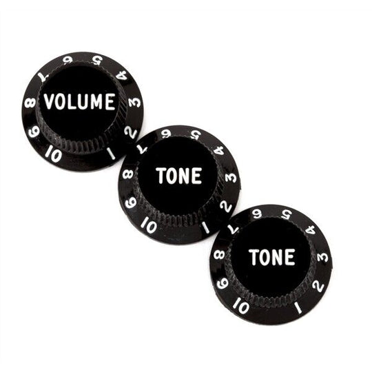 Made in U.S.A. Genuine Fender Stratocaster Volume Tone Knob Set Black 0991365000