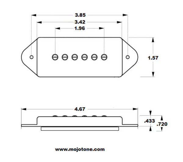 Mojotone U.S.A. Quiet Coil '56 Dogear P-90 replacement bridge pickup