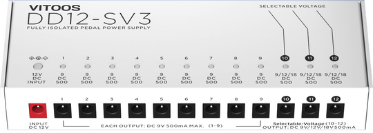 Vitoos DD12-SV3 12 outlet isolated pedal power supply.w/ AU 3A input & cables
