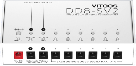 Vitoos DD8-SV2 8 outlet isolated pedal power supply.w/ AU 3A input & cables