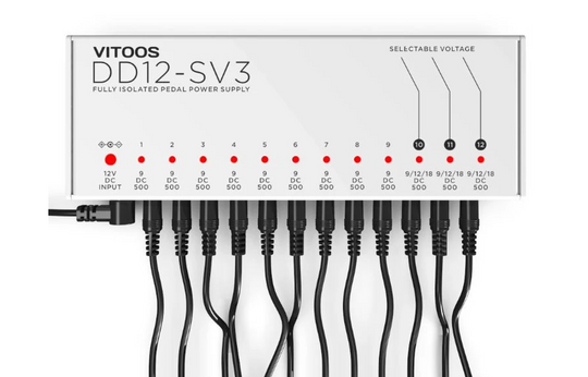 Vitoos DD12-SV3 12 outlet isolated pedal power supply.w/ AU 3A input & cables