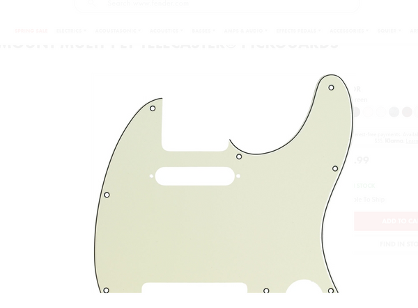 Genuine Fender 3-ply Mint Green 8-Hole Modern Telecaster ® Pickguard 099215400