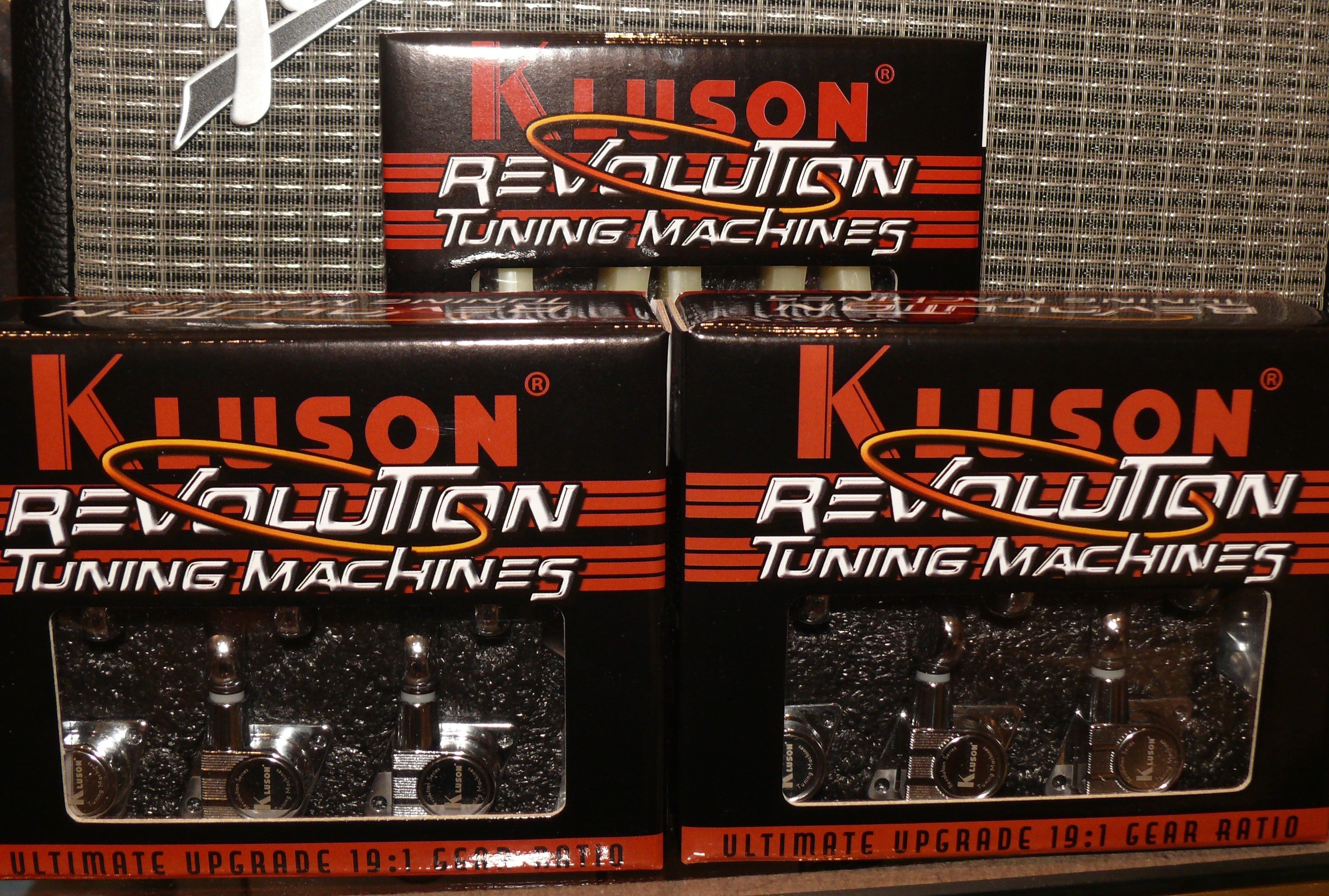 Kluson 6 In-Line Revolution Series F-Mount Tuners,chrome,Staggered Posts